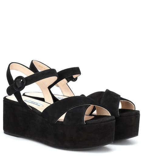 black prada sandal|Prada black suede platform sandals.